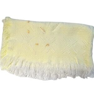 Vintage Soft Yellow Baby Blanket With Fringe 1950’s